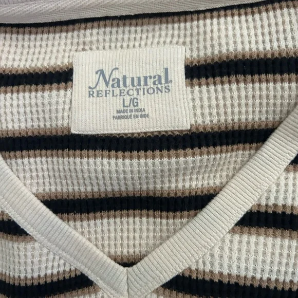 Natural Reflections Striped V-Neck Sweater - Cream and Brown - Picture 3 of 3